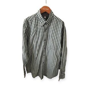 Cutter & Buck Men’s Large Blue Green Plaid Button-Up Shirt Classic‎ Fit
